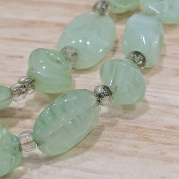Mint Green Polished Glass Swirl Stone Effect 32" Continuous Bead Necklace - Picture 8 of 13